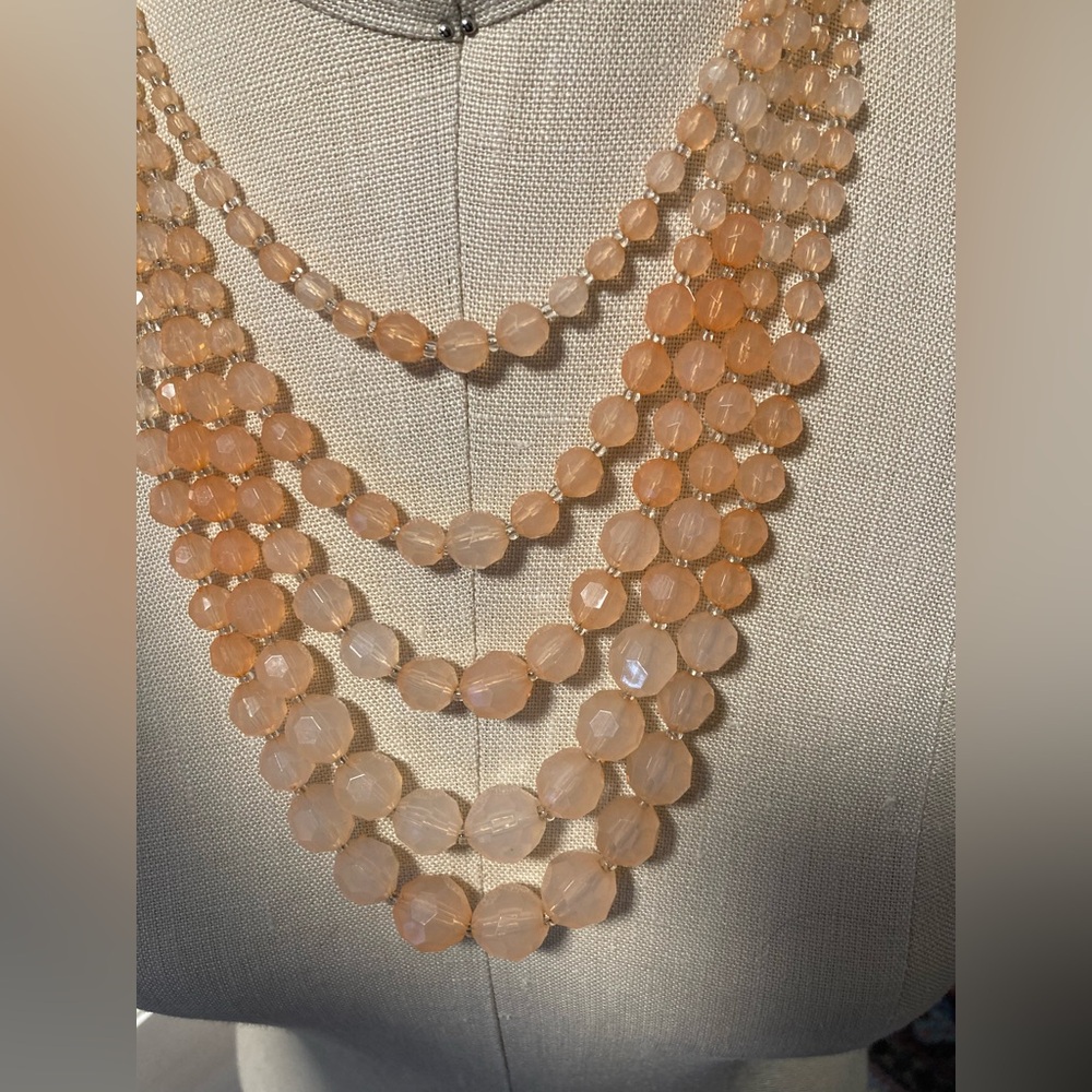 Necklace - 5 strand graduated beads - peach/coral color - Picture 2 of 6